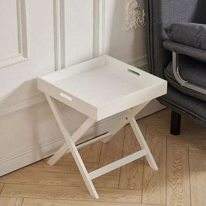 Folding Butlers Side Table Portable Wooden White Food Serving Tray Drink Dinner