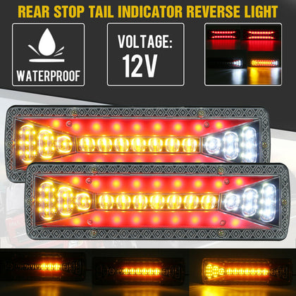 LED REAR TAIL LIGHTS PAIR 12V LAMP 5 FUNCTION TRAILER CARAVAN TRUCK LORRY 37 LED