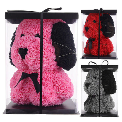 Artificial Rose Flower Dog With LED String Boxed Birthday Wedding Valentine Gift