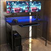 LED Gaming Desk PC Computer Office Table Carbon Fibre Effect Home Workstation UK