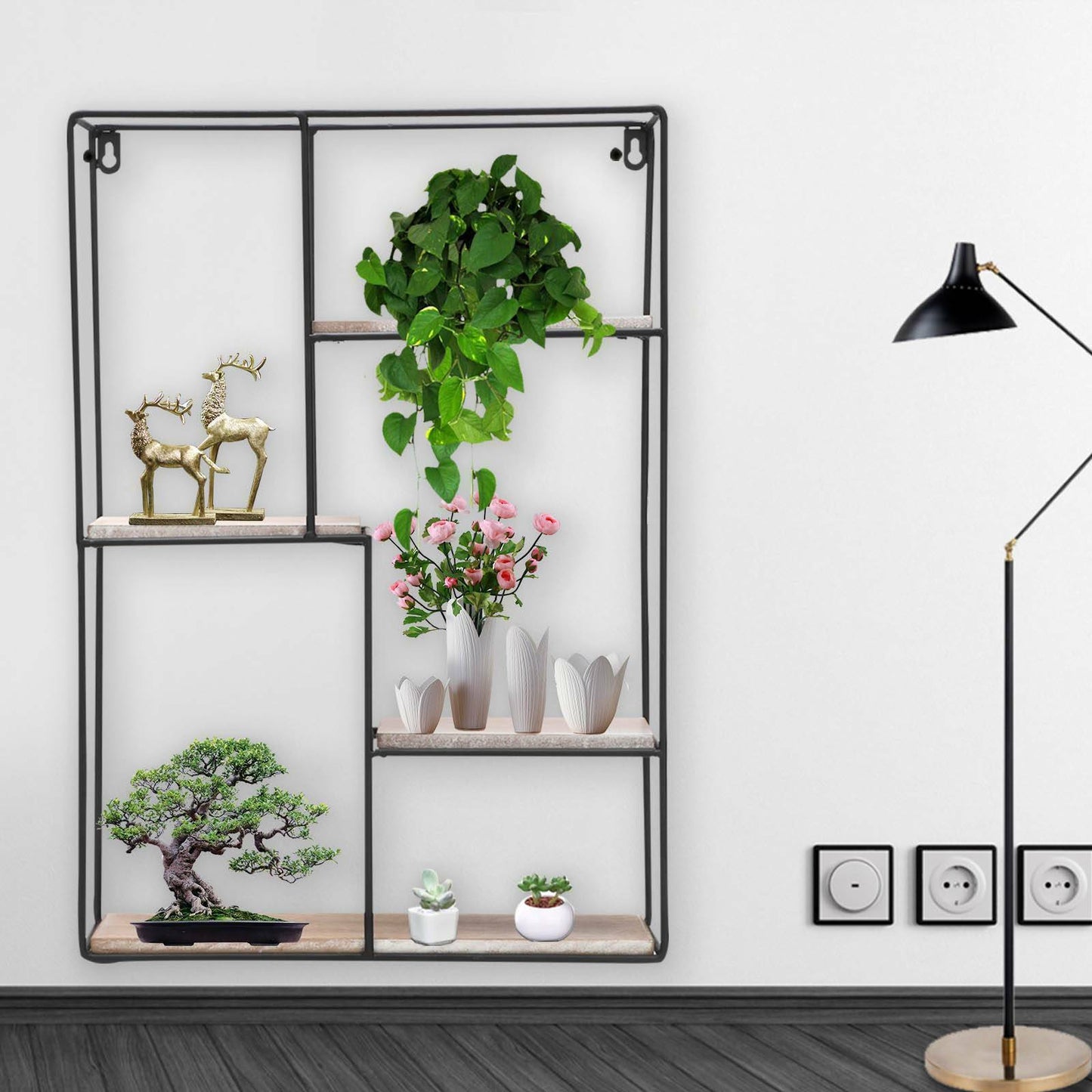 Modern Metal Wire Wall Shelf Storage Home Office Decor Floating Flower Shelve
