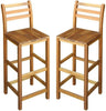 Set of 2 Breakfast Bar Stools Vintage Solid Acacia Wood High Counter Chairs