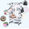 Extendable Clothes Rail Bar Heavy Duty Steel Collapsible Clothes Rack on Wheels