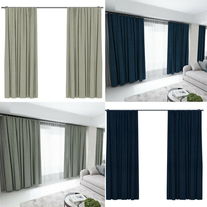 Thick Thermal Blackout Curtain Pencil Pleat Eyelet Ring Top Pair Curtains Panel