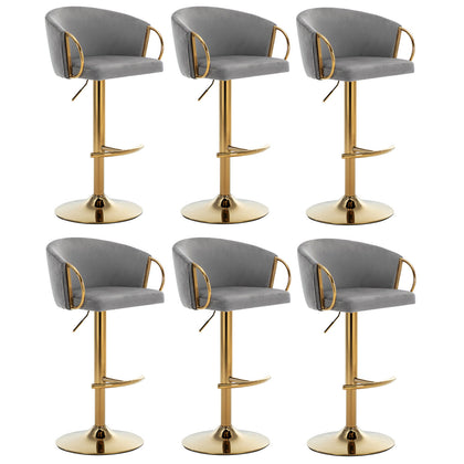 Bar Stools Set of 6 Adjustable Height Swivel Velvet Pub Bar Lounge Chairs Grey