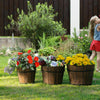 2PC Rustic Wood Whiskey Barrel Wooden Planter Round Plant Pot Outdoor Garden