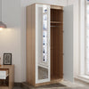 2 Doors Wardrobe White High Gloss Storage Hanging Rail Furniture with Mirror