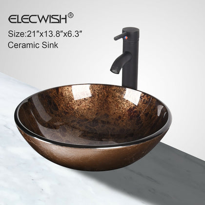 Bathroom Glass Counter Top Brown Basin Cloakroom Hand Wash Round Sink Modern UK