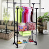 UK Double Clothes Rail Garment Coat Hanging Display Stand Shoes Rack With Wheels