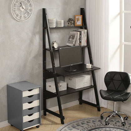 4 Tier Ladder Corner Bookcase Shelf Rack Display Organiser Black Storage Display