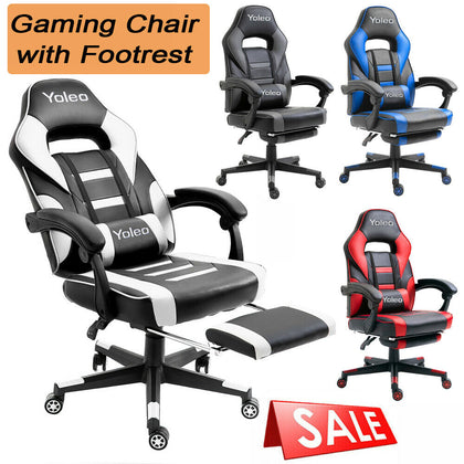 Racing Gaming Chairs with Footrest Office Computer Desk Chair Swivel Car Leather
