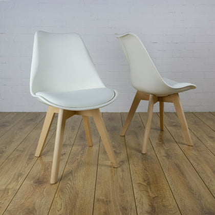 2 x Dining Chairs Beech Wood Legs Pair of Tulip Design Furniture Set of in White
