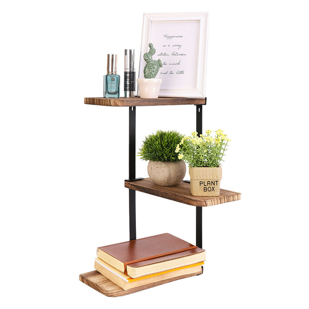 Rustic Wood Z Shaped Wall Shelf Country Vintage Storage 3 Tiers Floating Shelf