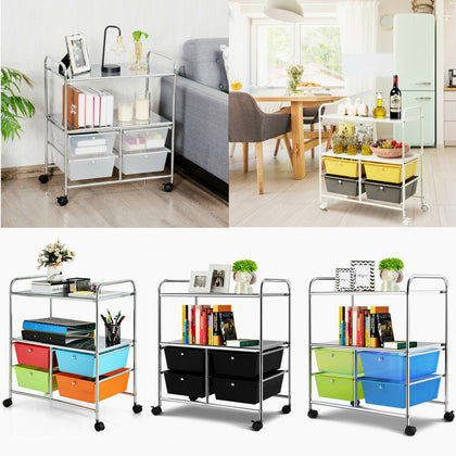 Drawers Storage Trolley 3 Tier Rolling Stationary Utility Cart W/Lockable Wheels
