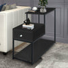 L Shaped Black Side Table Nightstand Sofa End Table w/ Drawer Storage forBedroom