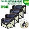4X 100LED Solar Power PIR Motion Sensor Wall Light Outdoor Garden Security Lamps