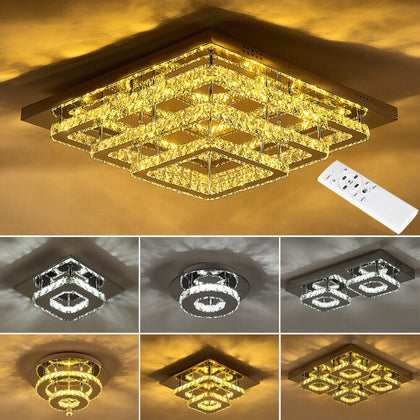 LED Ceiling Lamp Luxury Crystal Chandelier Remote Dimmable Living Room Kitchen