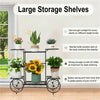 Outdoor Indoor Pot Plant Stand Garden Decor Flower Rack Wrought Iron 4 Wheeler