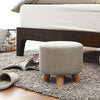 Small Footstool Linen Removable Cover Stool Ottoman Round Pouffe Seat Wooden Leg