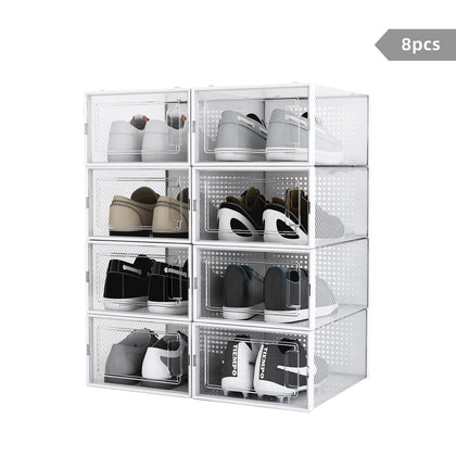 8 Cube White Plastic Shoe Boxes Durable Storage Cabinet Organizer Shelf Cupboard