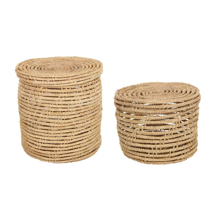 Palm Fibre Storage Baskets with Lid 15 And 20cm - Natural/Woven
