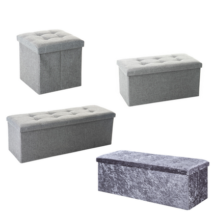 Folding Ottoman Storage Box Bedroom Living Room Footstool Chest Grey Black Beige