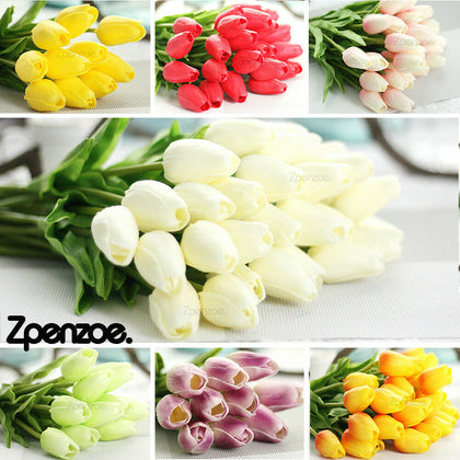 1-50PC Artificial False Tulip Flower White Fake Bouquet Home Wedding Party Decor