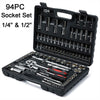 94pc 1/4" 1/2" Socket Ratchet Screwdriver Bit Tool Set with Case for Car Repair