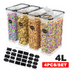 Set of 4 Airtight Cereal Storage Containers Dispenser 4L Dry Food Storage Box UK