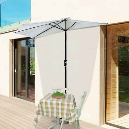 Outsunny 3m Half Round Parasol Garden Outdoor Sun Umbrella Aluminium w/ Crank