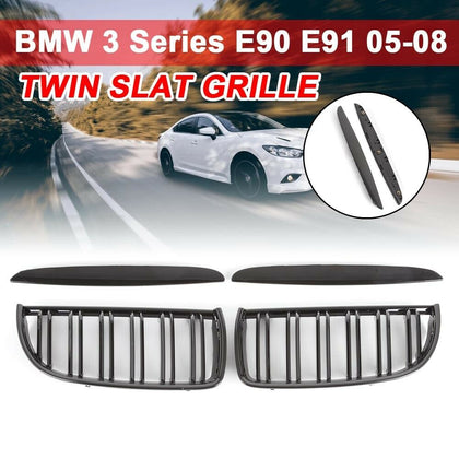 Auto Kidney Grille Gloss Black Double Slat for BMW E90 E91 05-08 Style UK Stock