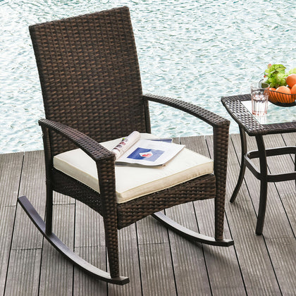 Outsunny Patio Rattan Rocking Chair Bistro Seat Wicker Outdoor Garden w/ Cushion