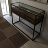 Vintage Console Table Glass Industrial Sideboard Shelf Storage Drawer Metal Legs