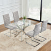 Clear Glass Dining Table and 4 Chairs Set PU Leather Cross Leg Kitchen Furniture