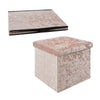 Crushed Velvet Ottoman Storage Box Folding Seat Stool Blush Pink Greay