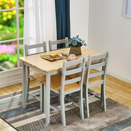 Compact Solid Wood Dining Table and 4 Chairs Set Home Kitchen Furniture 4 Colour