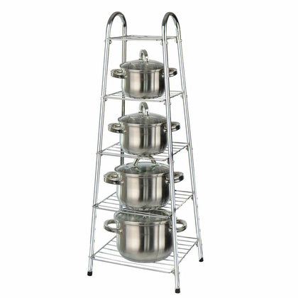 5 Tier Kitchen Pan Stand Pot Saucepan Storage Organise Unit Rack Holder CHROME