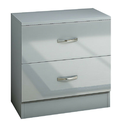 Grey High Gloss Bedside Cabinet with 2 Drawers. Modern Bedroom Furniture