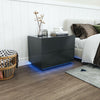 High Gloss Bedside Table Nightstand Cabinet w/2 Drawers LED Light Modern Black