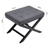 Linen Fabric Stool Footstool Dressing Dining Stool Padded Seat Cross Steel Leg