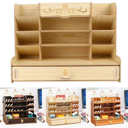 Desk Organizer Desktop Storage Brush Container Pencil Holder Pen Box & Drawer