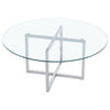 Modern Round Coffee Table Clear Glass Top with Cross Legs Living Room Office