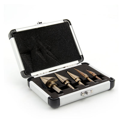 5 Pieces HSS Step Large Cone Drill Hole Cutter Bit Set Tool + Case New