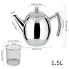 1L Capacity Stainless Steel Teapot Coffee Pot Kettle With Tea Leaf Filter