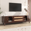 TV Stand Cabinet 2 Drawers 2 Doors Wooden Rattan TV Entertainment Unit Brown
