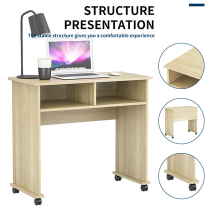 Wood Computer Desk on Wheels Laptop Cart Compact Table Study Workstation Drawers