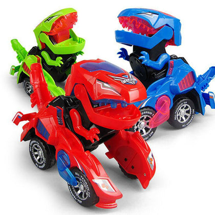 Electric Transforming Dinosaur LED Car T-Rex Toys With Light Sound Kids Home Toy