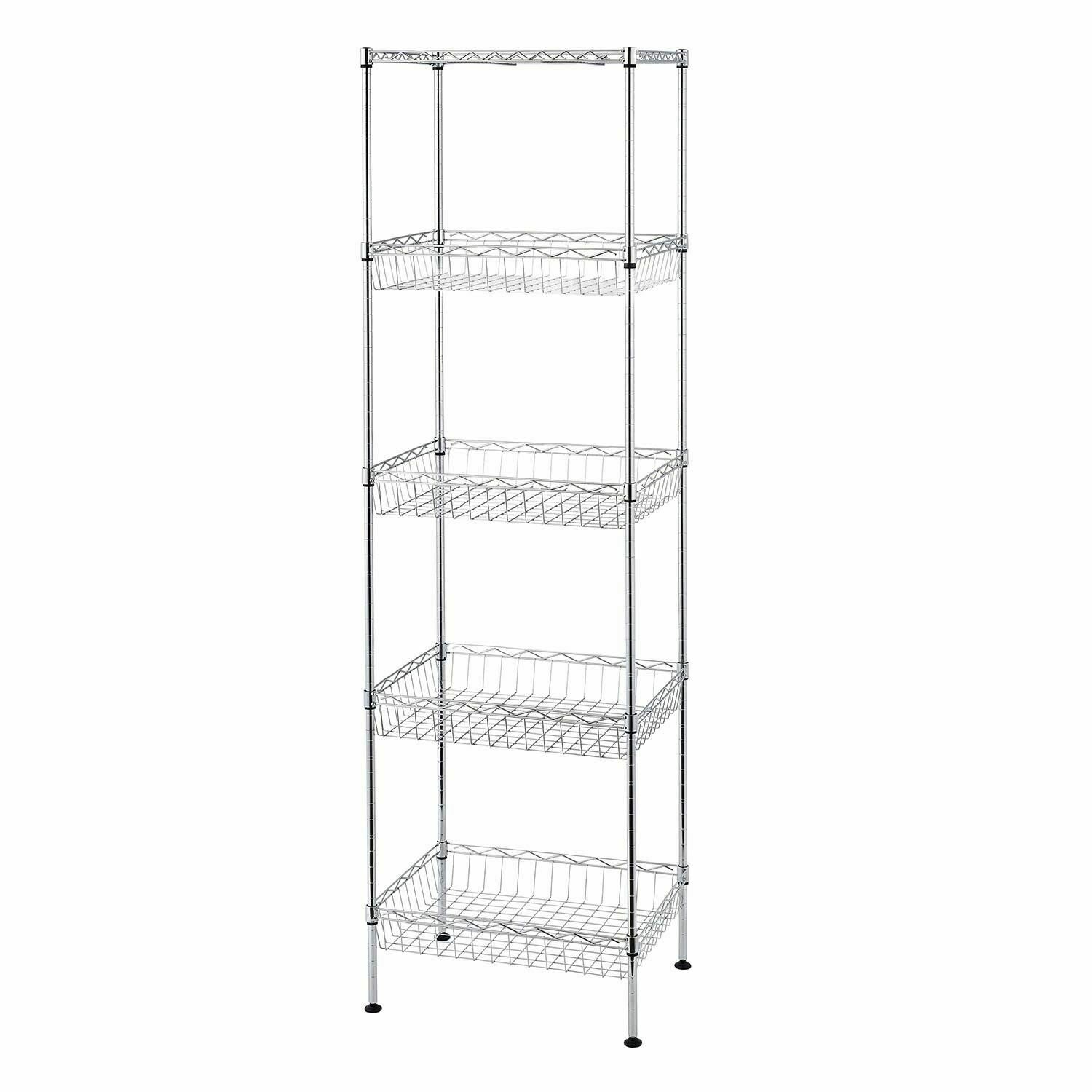 5 Tier Chrome Wire Shelving Baskets Kitchen Storage Organiser Unit Rack Holder