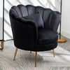 Black Velvet Scallop Shell Back Tub Chair Armchair Single Sofa w/Gold Metal Legs