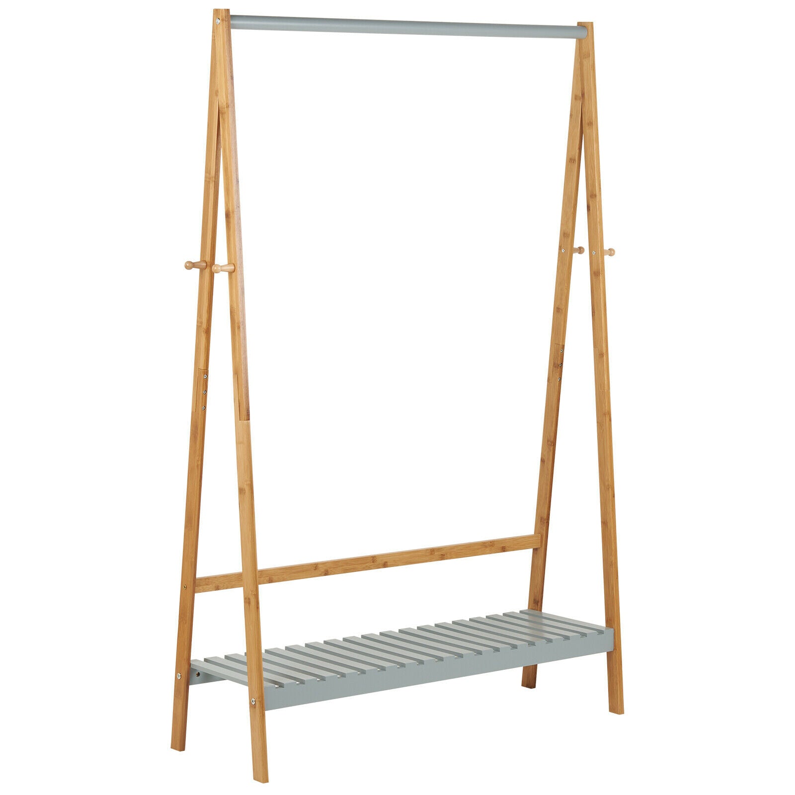 Hartleys Grey Wooden Clothes Rail Hanging Garment Rack Stand Shoe Storage Shelf